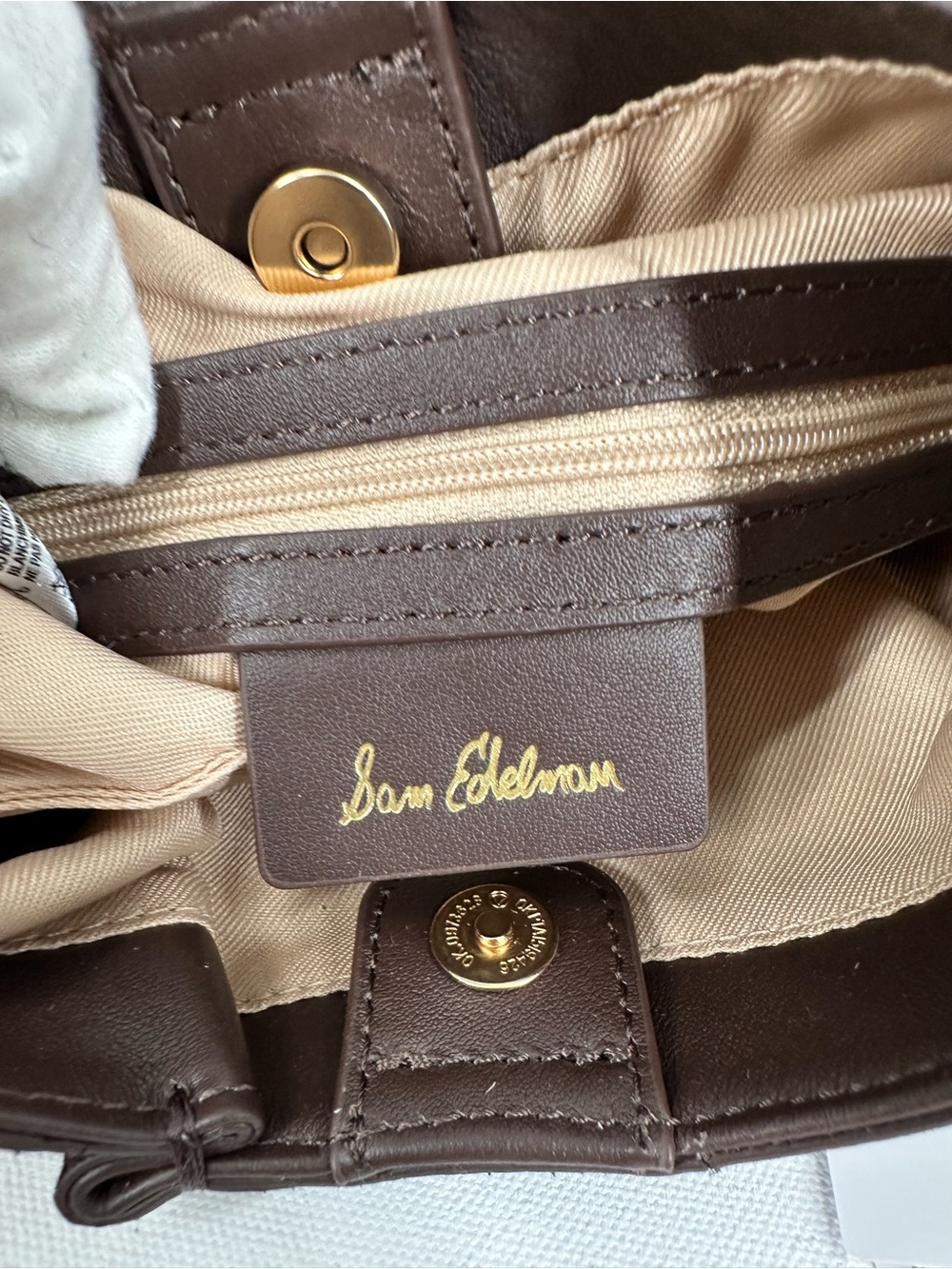 NWT Sam Edelman Cowhide Leather Suede Crossbody Chocolate Brown Bucket Tote Bag - Picture 11 of 16